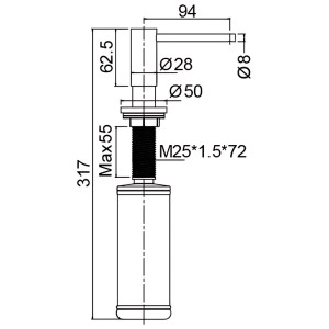 Дозатор для моющего средства врезной Mixxus DIS-03.SUS Graphite из нерж.стали SUS304 300 мл (графит) (MI7156)